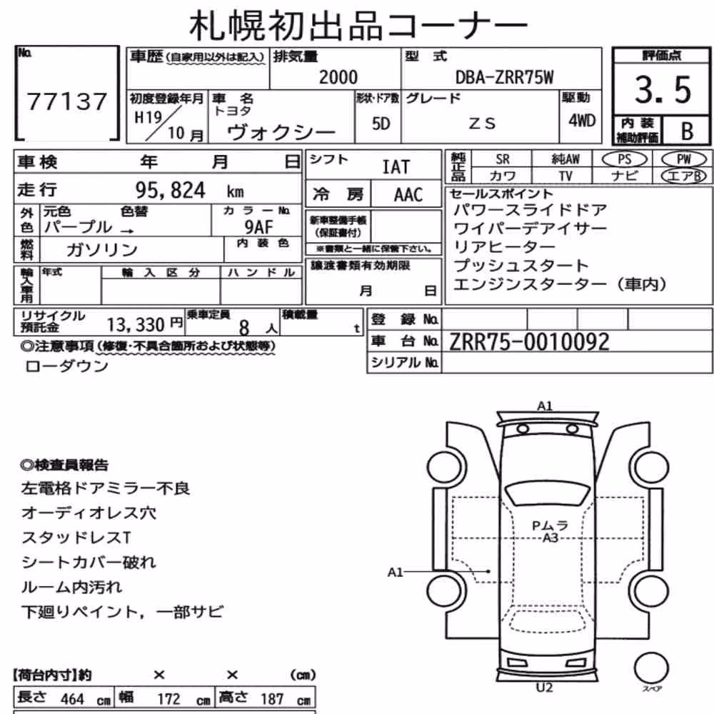 Notka aukcyjna: TOYOTA VOXY 4WD ZS