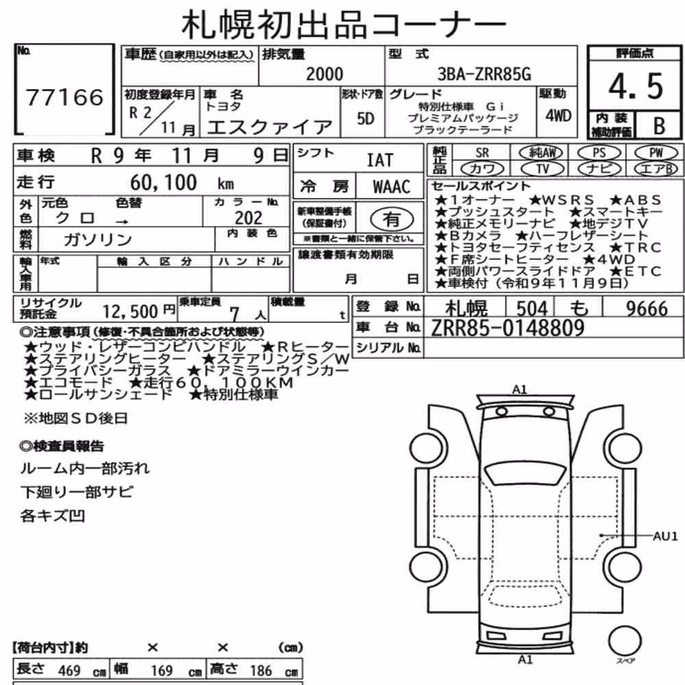 Notka aukcyjna: TOYOTA ESQUIRE 4WD SPECIAL EDITION GI PREMIUM PACKAGE BLACK