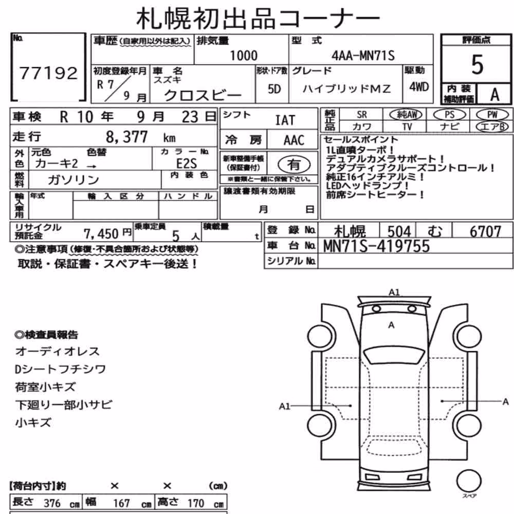 Notka aukcyjna: SUZUKI XBEE 4WD HYBRID MZ