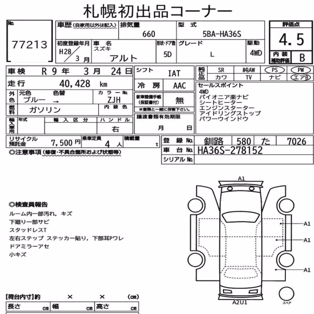 Notka aukcyjna: SUZUKI ALTO 5D 4WD L