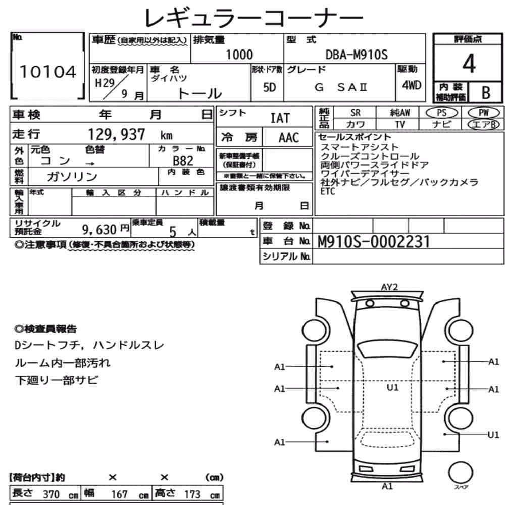 Notka aukcyjna: DAIHATSU THOR 4WD G SAⅡ
