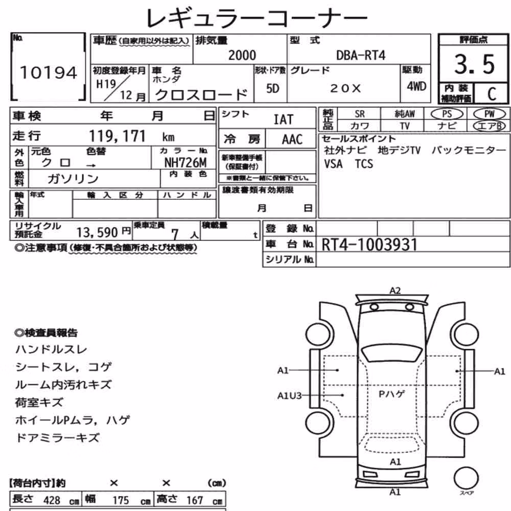 Notka aukcyjna: HONDA CROSS ROAD 5D 4WD 20X