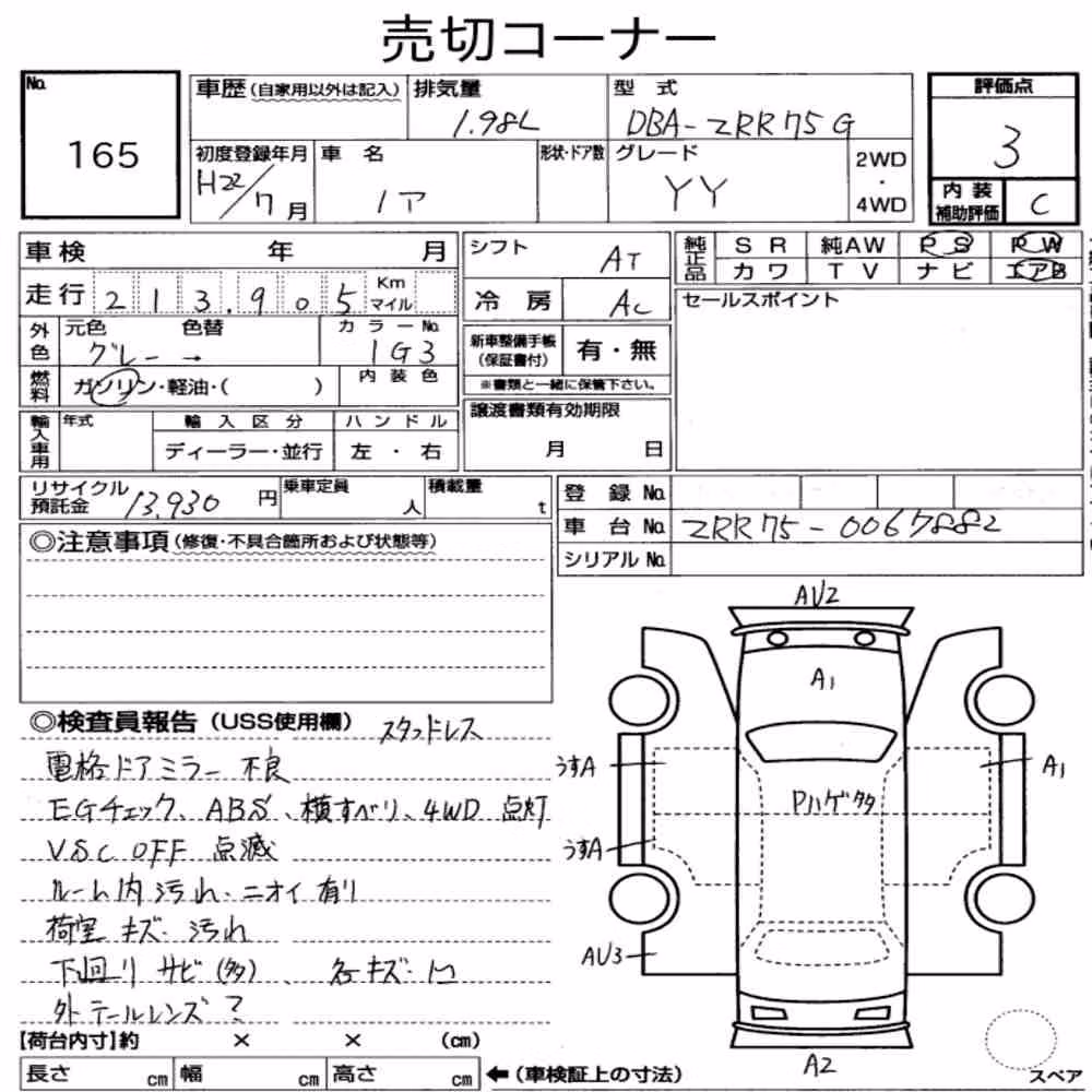 Notka aukcyjna: TOYOTA NOAH 4WD YY