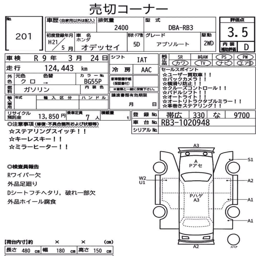 Notka aukcyjna: HONDA ODYSSEY ABSOLUTE