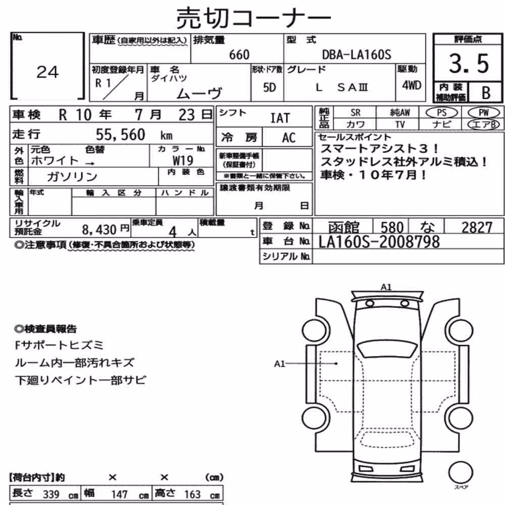 Notka aukcyjna: DAIHATSU MOVE 4WD L SAⅢ