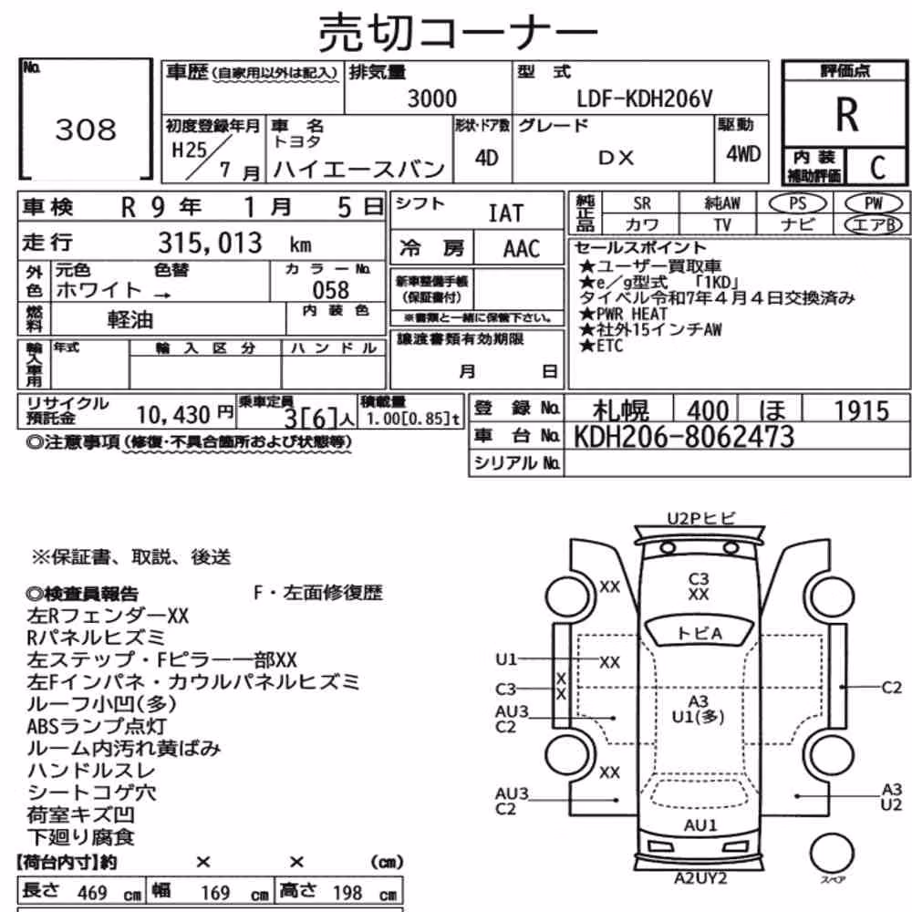 Notka aukcyjna: TOYOTA HIACE VAN 4D 4WD DX