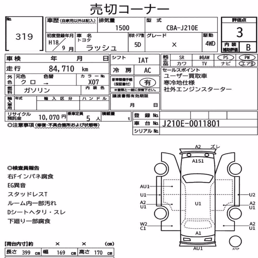Notka aukcyjna: TOYOTA RUSH 4WD X