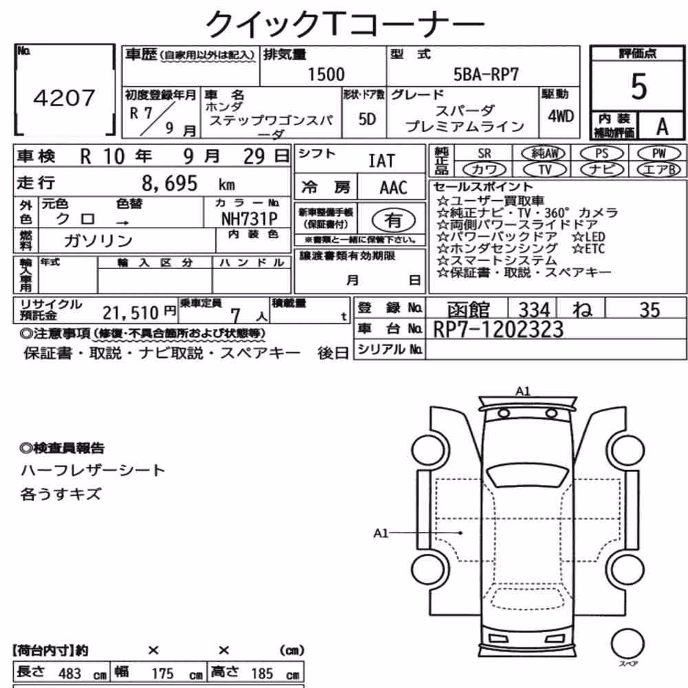 Notka aukcyjna: HONDA STEPWAGON SPADA 4WD SPADA PREMIUM LINE