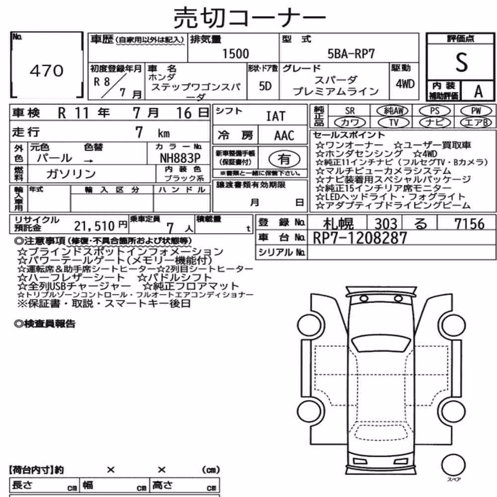 Notka aukcyjna: HONDA STEPWAGON SPADA 4WD SPADA PREMIUM LINE