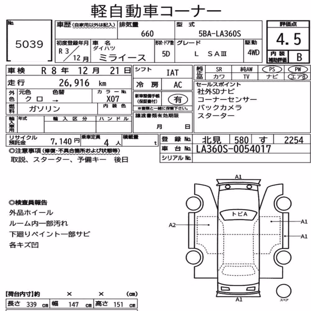 Notka aukcyjna: DAIHATSU MIRA E:S 4WD L SAⅢ