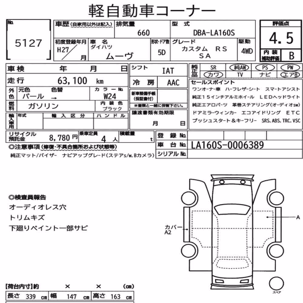 Notka aukcyjna: DAIHATSU MOVE 4WD CUSTOM RS SA