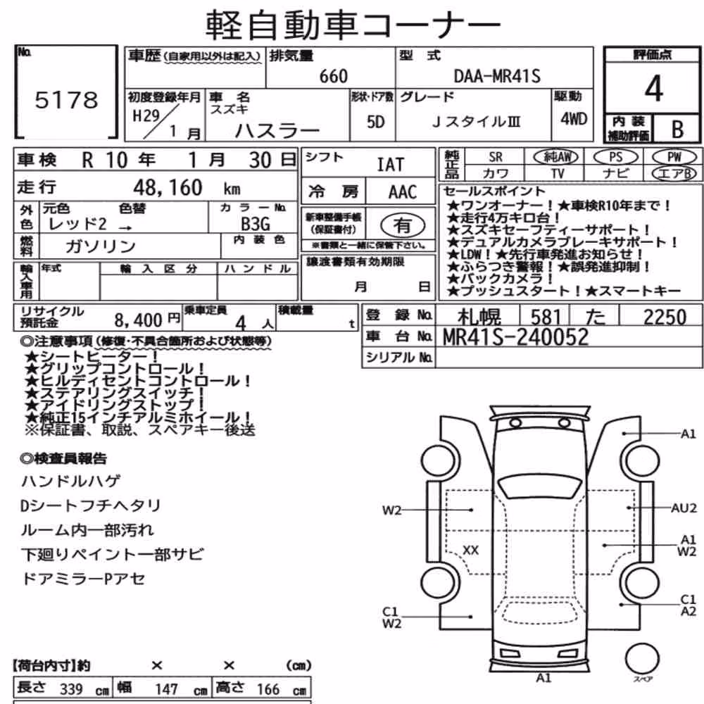 Notka aukcyjna: SUZUKI HUSTLER 4WD J STYLE Ⅲ