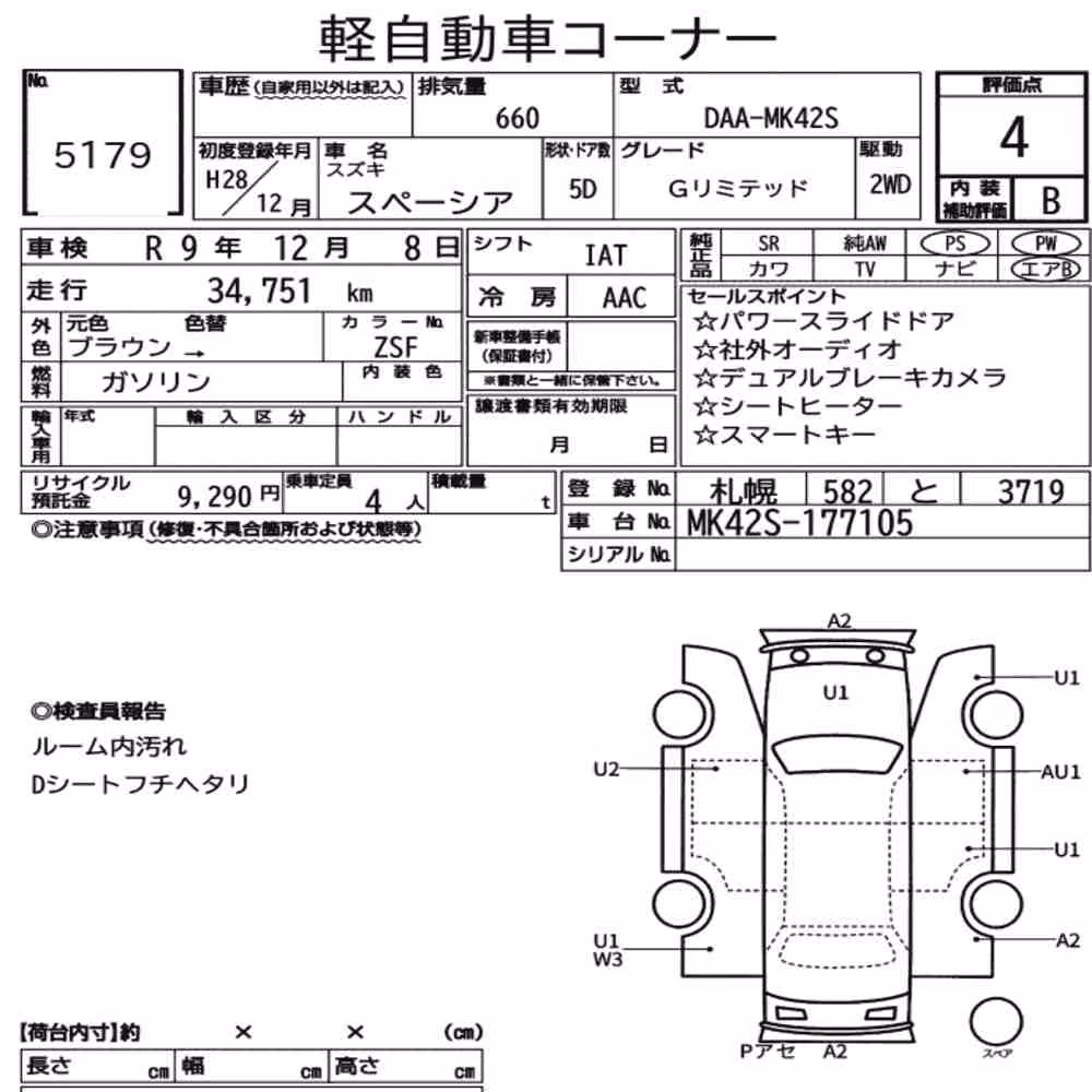 Notka aukcyjna: SUZUKI SPACIA G LIMITED