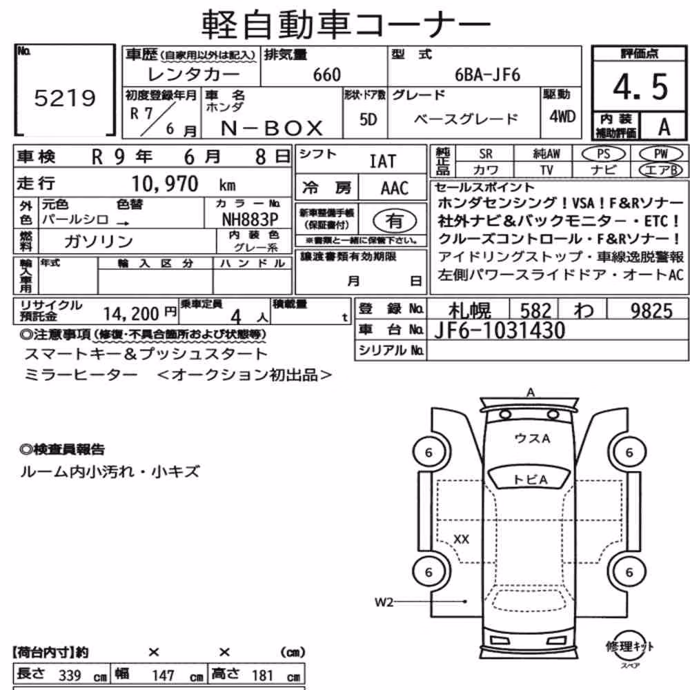Notka aukcyjna: HONDA N-BOX 4WD BASE GRADE