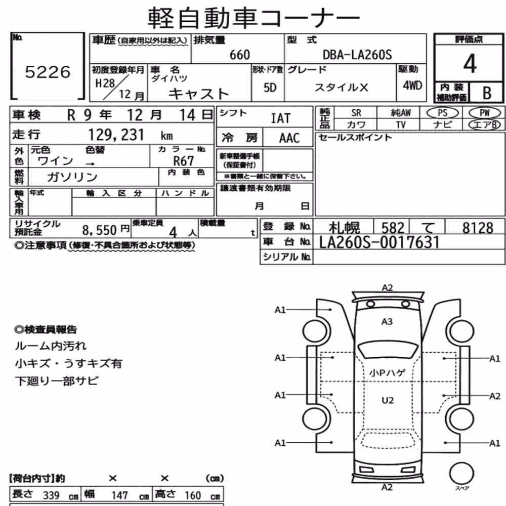 Notka aukcyjna: DAIHATSU CAST 4WD STYLE X