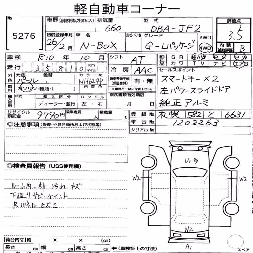 Notka aukcyjna: HONDA N-BOX 4WD G・L PACKAGE