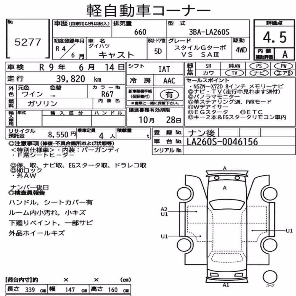 Notka aukcyjna: DAIHATSU CAST 4WD STYLE G TURBO VS SA3