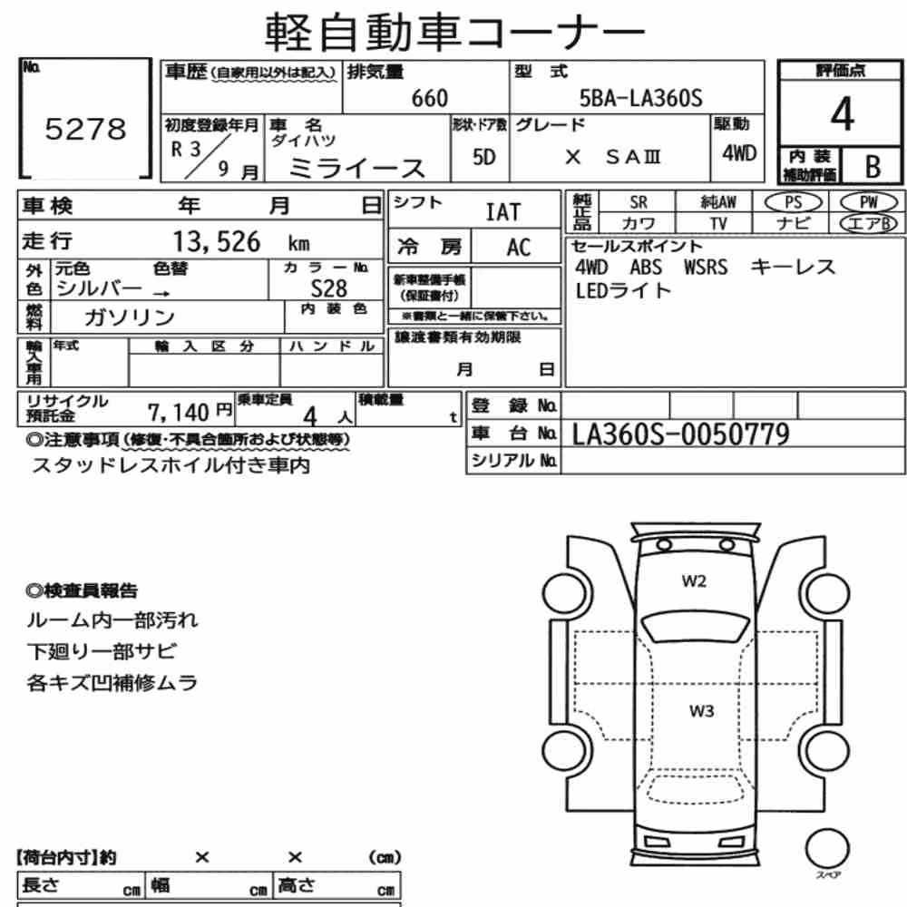 Notka aukcyjna: DAIHATSU MIRA E:S 4WD X SA Ⅲ