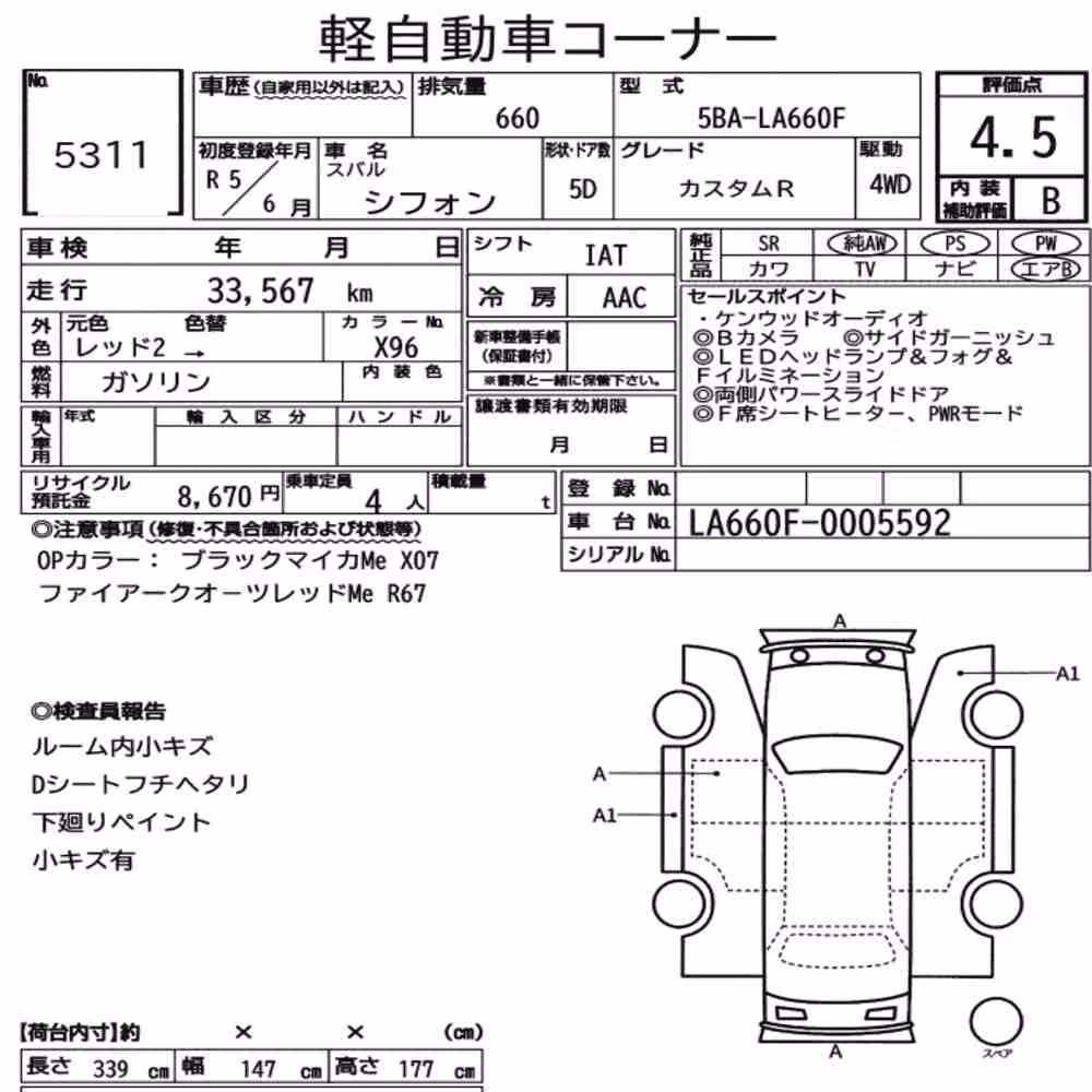 Notka aukcyjna: SUBARU CHIFFON 4WD CUSTOM R