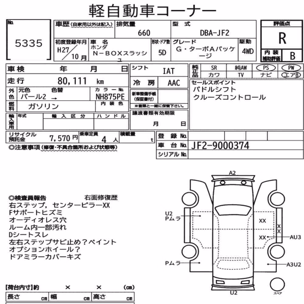 Notka aukcyjna: HONDA N-BOX SLASH 4WD G・TURBO A PACKAGE
