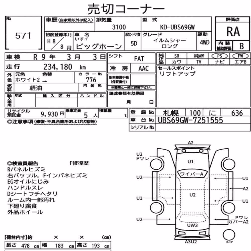 Notka aukcyjna: ISUZU BIGHORN 5D 4WD IRMSCHER LONG