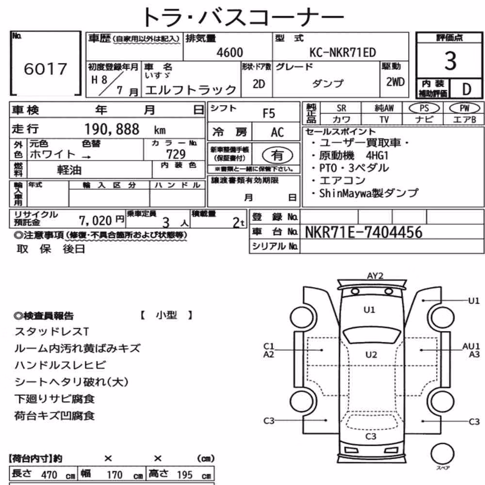 Notka aukcyjna: ISUZU ELF TRUCK 2D DUMP