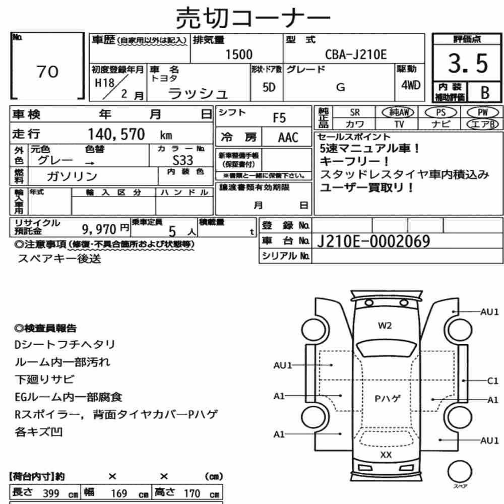 Notka aukcyjna: TOYOTA RUSH 4WD G