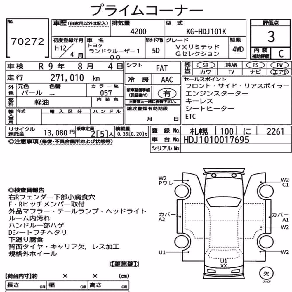 Notka aukcyjna: TOYOTA LAND CRUISER 100 4WD VX LIMITED G SELECTION