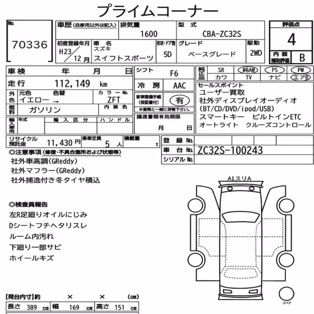 Notka aukcyjna: SUZUKI SWIFT SPORT BASE GRADE