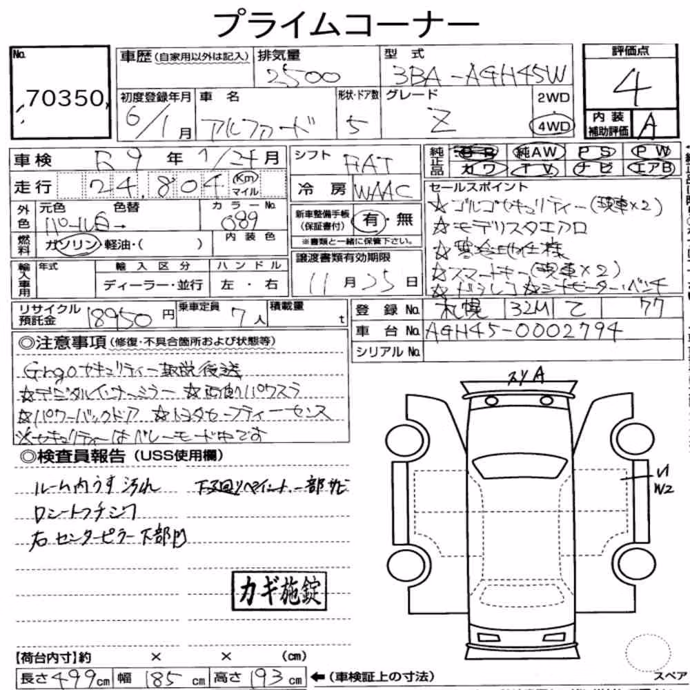 Notka aukcyjna: TOYOTA ALPHARD 4WD Z