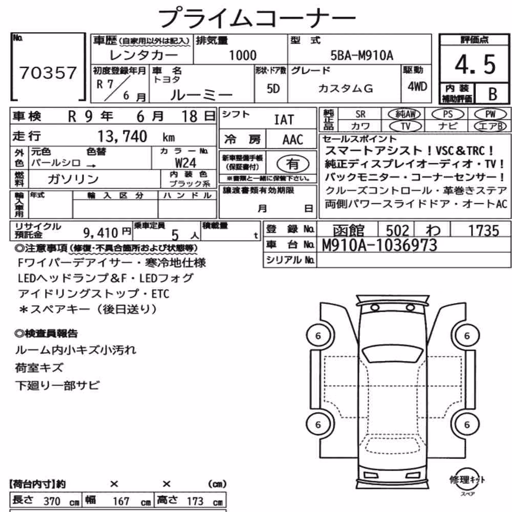 Notka aukcyjna: TOYOTA ROOMY 4WD CUSTOM G