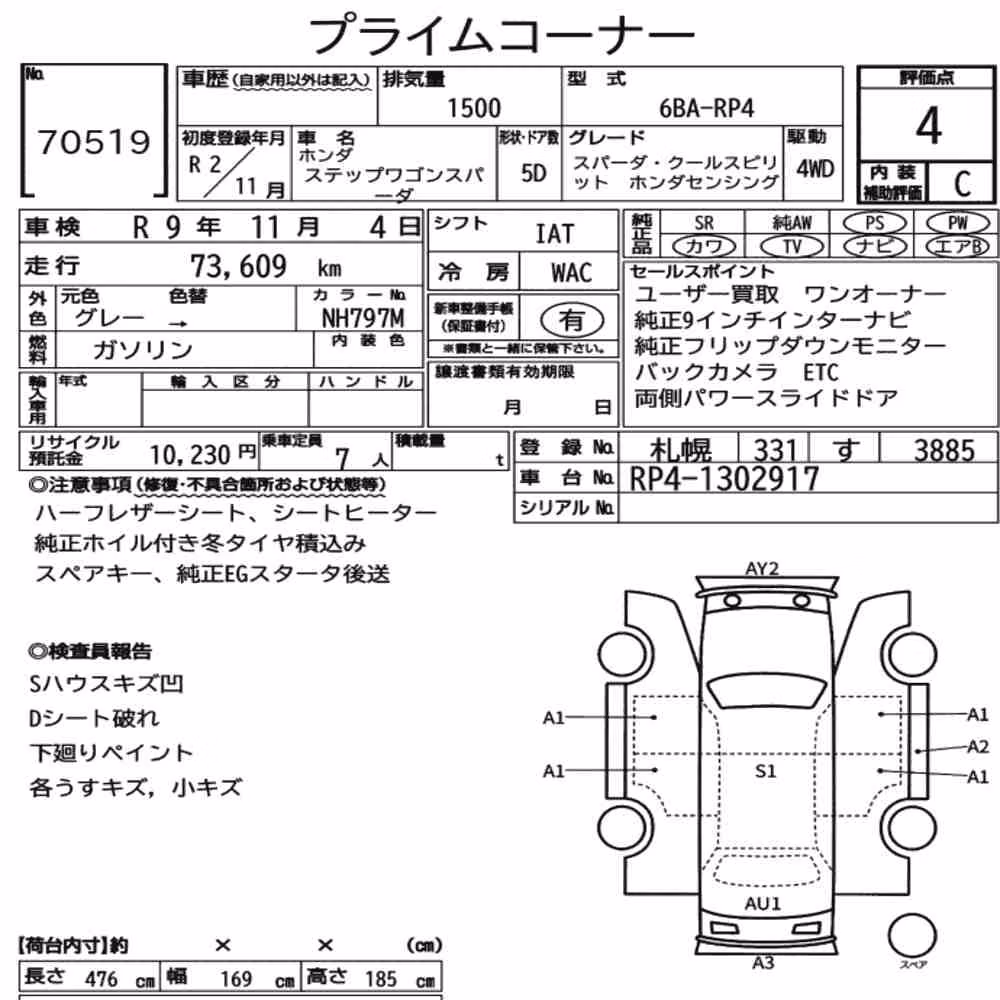 Notka aukcyjna: HONDA STEPWAGON SPADA 4WD SPADA・COOL SPIRIT HONDA SENSING