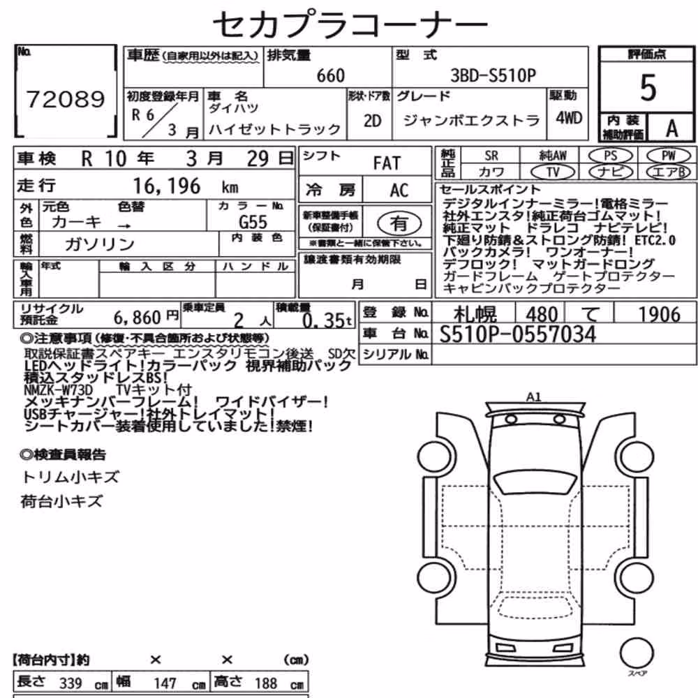 Notka aukcyjna: DAIHATSU HIJET TRUCK 4WD JUMBO EXTRA