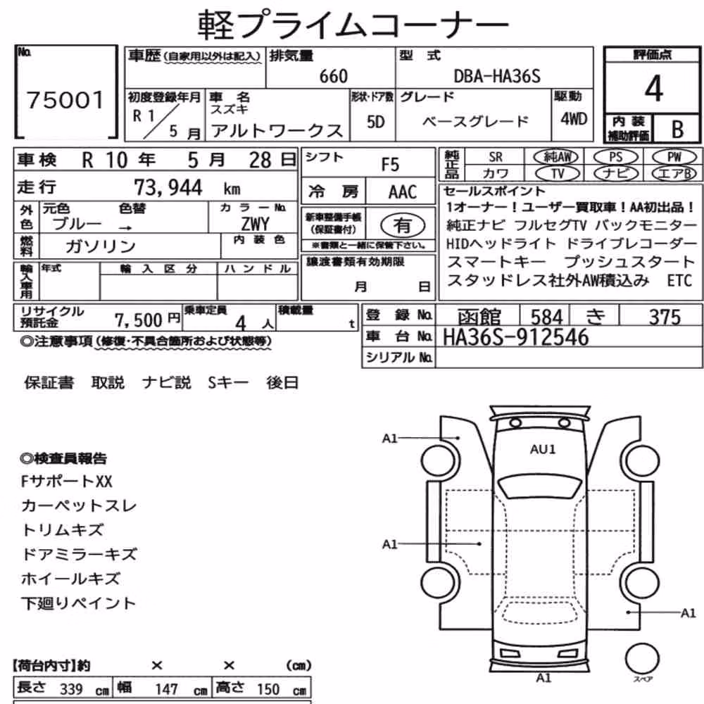 Notka aukcyjna: SUZUKI ALTO WORKS 5D 4WD BASE GRADE