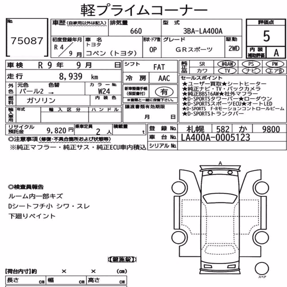 Notka aukcyjna: TOYOTA COPEN(TOYOTA) GR SPORT
