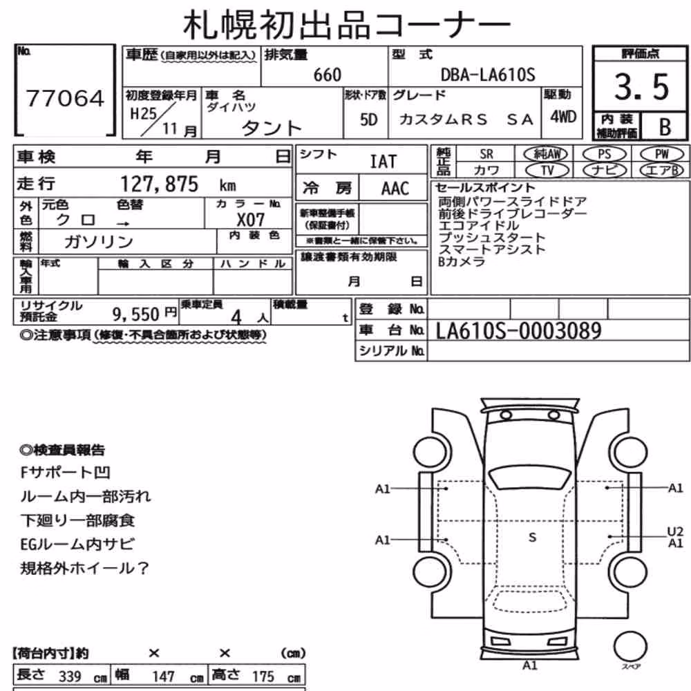 Notka aukcyjna: DAIHATSU TANTO 4WD CUSTOM RS SA
