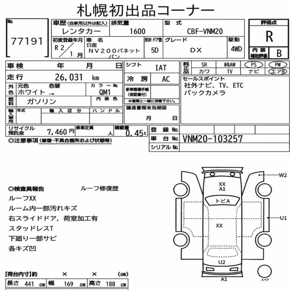 Notka aukcyjna: NISSAN NV200 VANETTE VAN 4WD DX