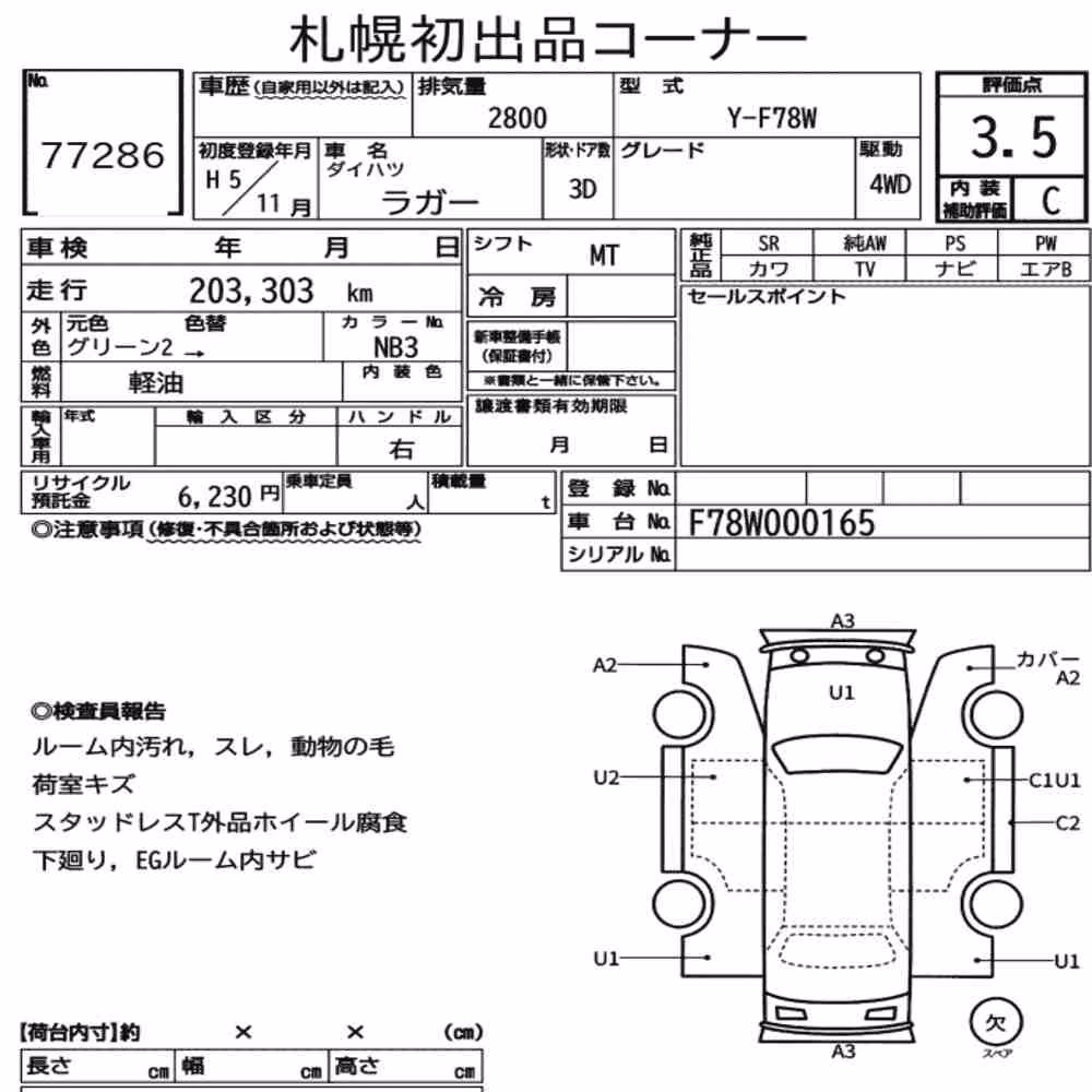 Notka aukcyjna: DAIHATSU RUGGER 3D 4WD