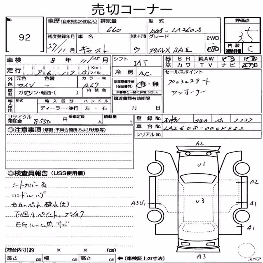 Notka aukcyjna: DAIHATSU CAST 4WD STYLE X SAⅡ