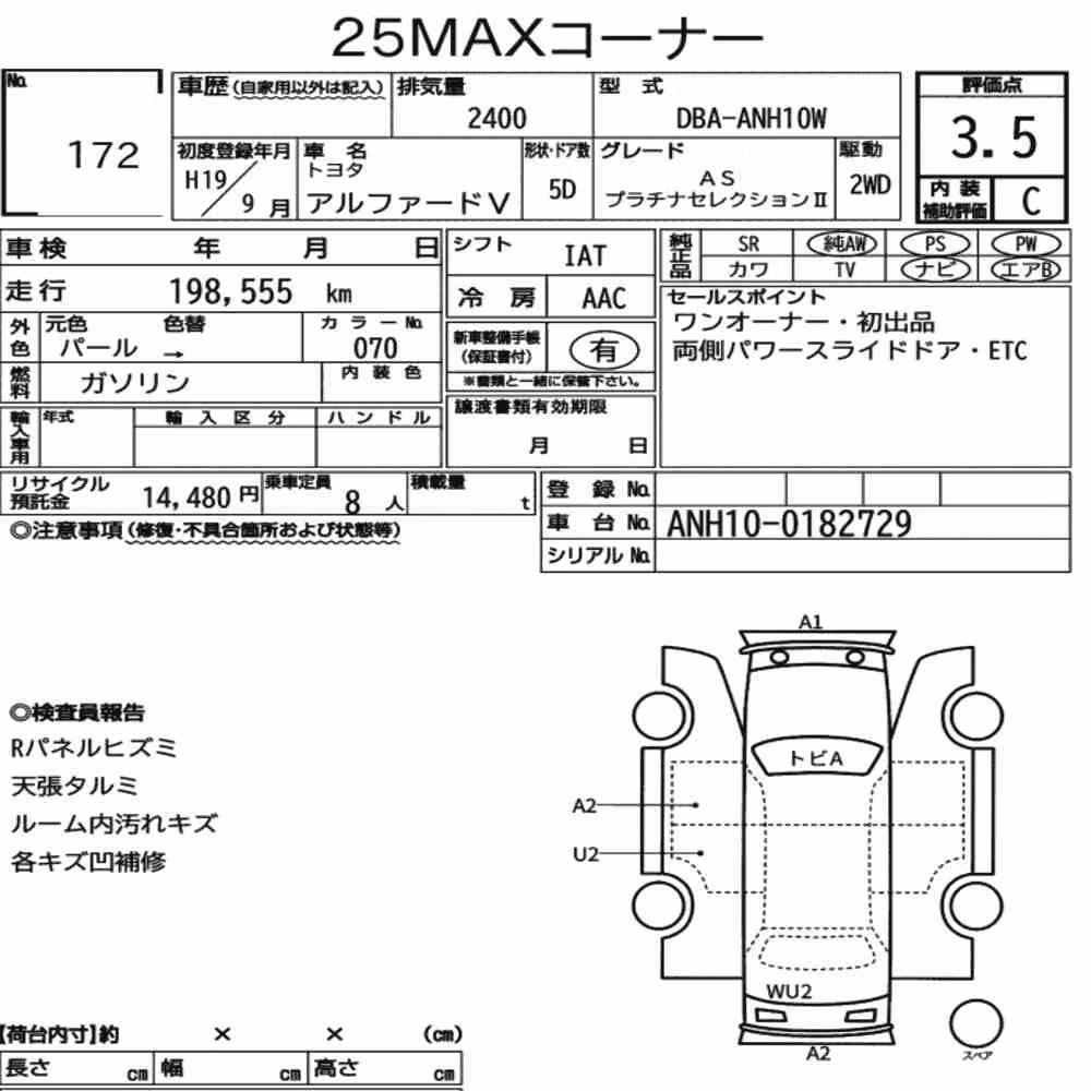 Notka aukcyjna: TOYOTA ALPHARD V AS PLATINUM SELECTION Ⅱ