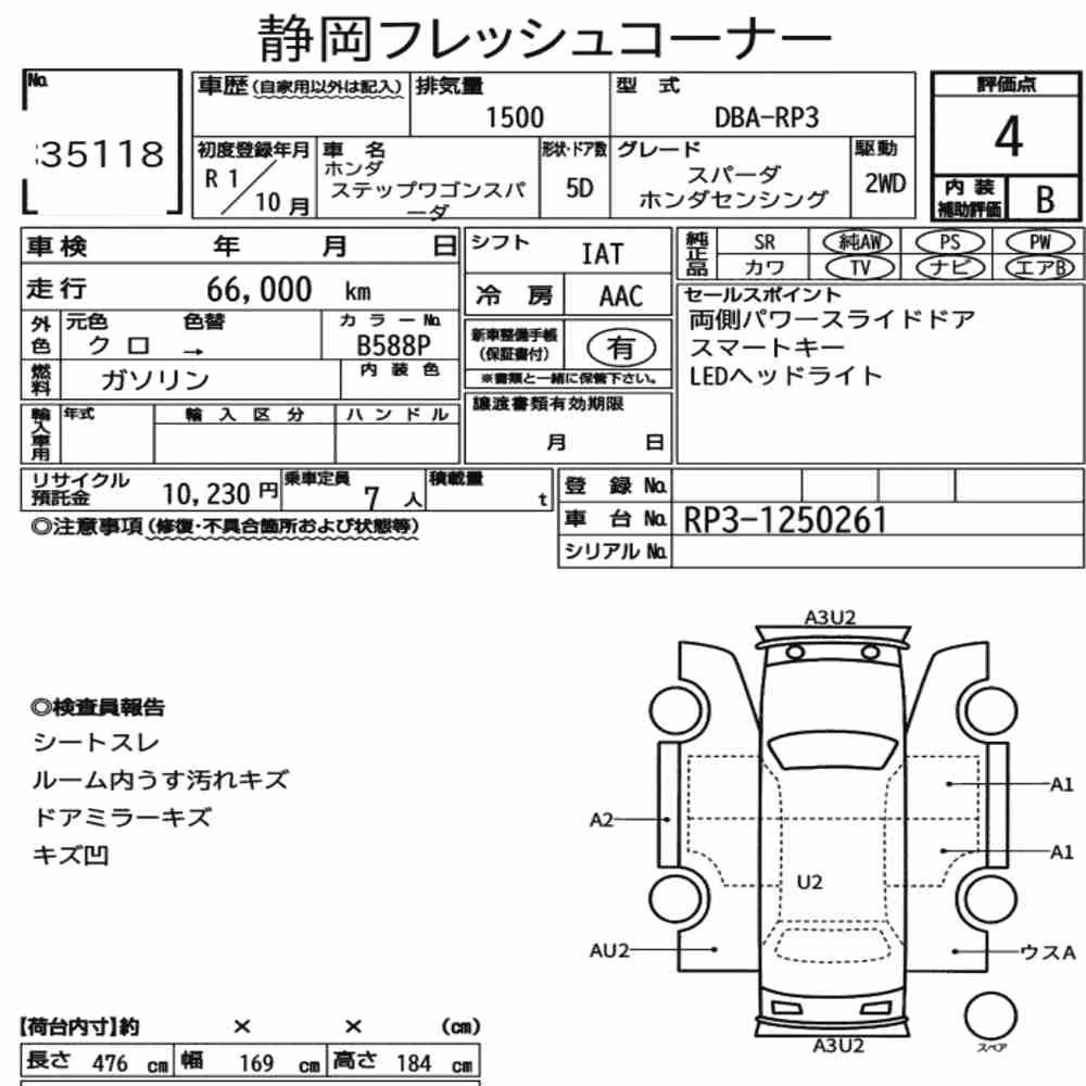 Notka aukcyjna: HONDA STEPWAGON SPADA SPADA HONDA SENSING