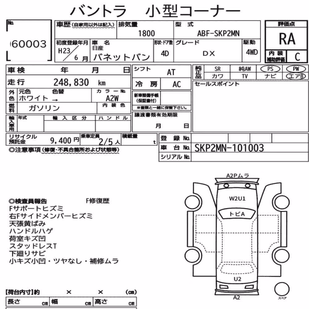 Notka aukcyjna: NISSAN VANETTE VAN 4D 4WD DX
