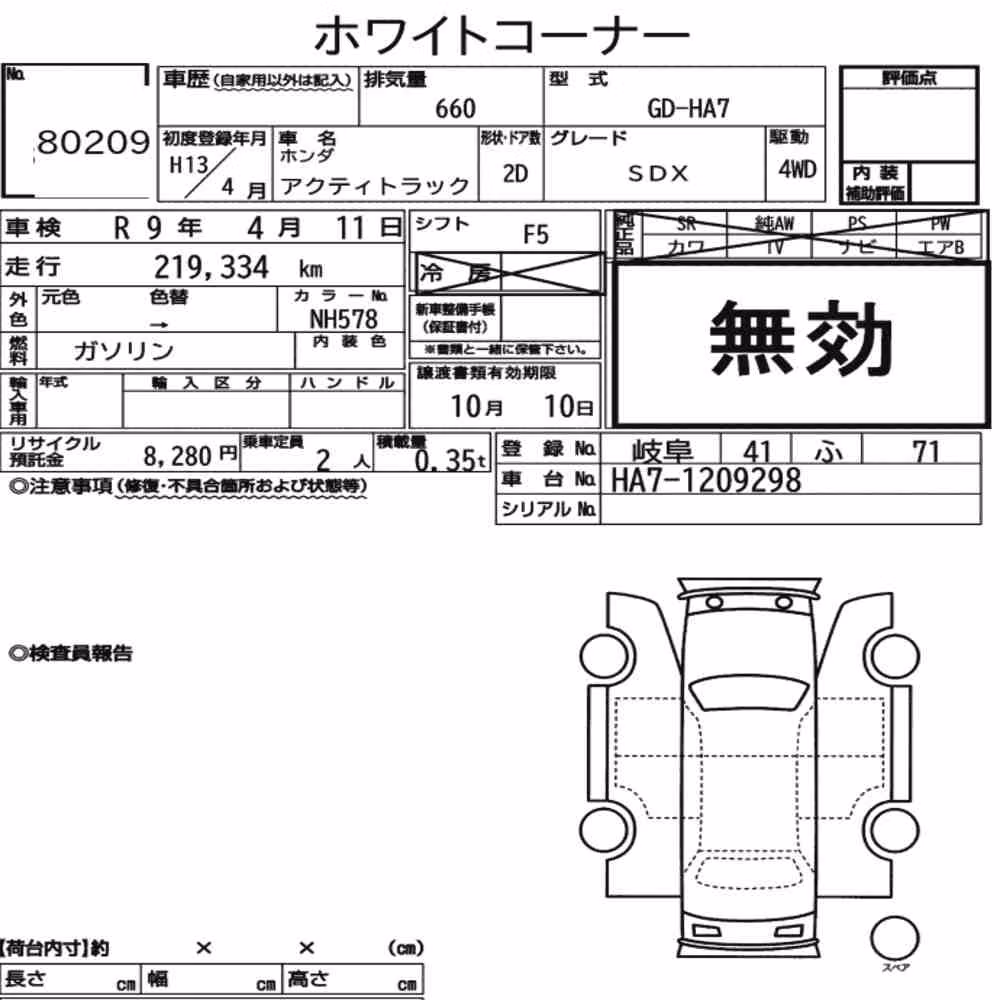 Notka aukcyjna: HONDA ACTY TRUCK 4WD SDX