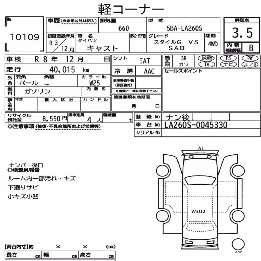 Notka aukcyjna: DAIHATSU CAST 4WD STYLE G VS SA3