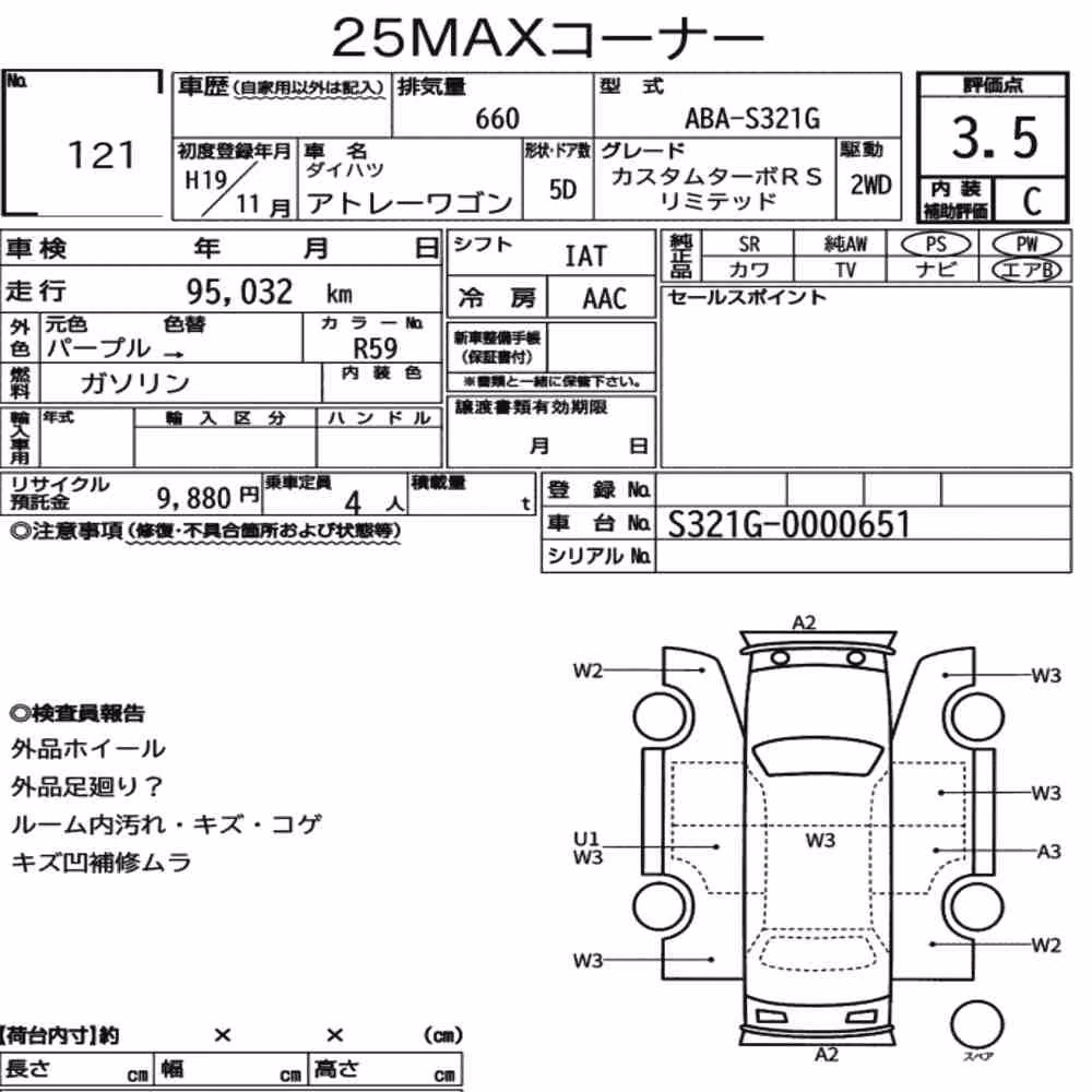 Notka aukcyjna: DAIHATSU ATRAI WAGON CUSTOM TURBO RS LIMITED