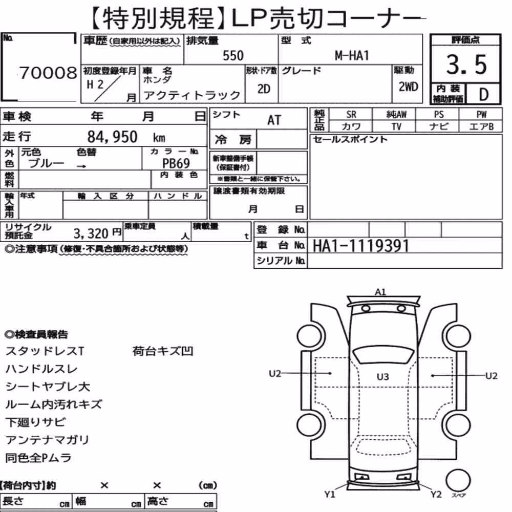 Notka aukcyjna: HONDA ACTY TRUCK