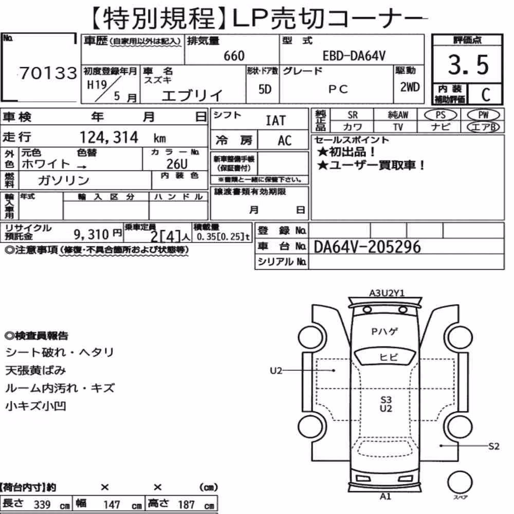 Notka aukcyjna: SUZUKI EVERY 5D PC