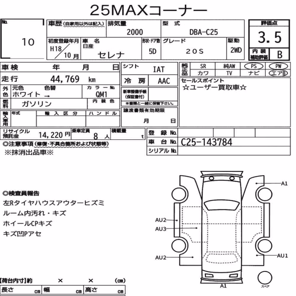 Notka aukcyjna: NISSAN SERENA 5D 20S