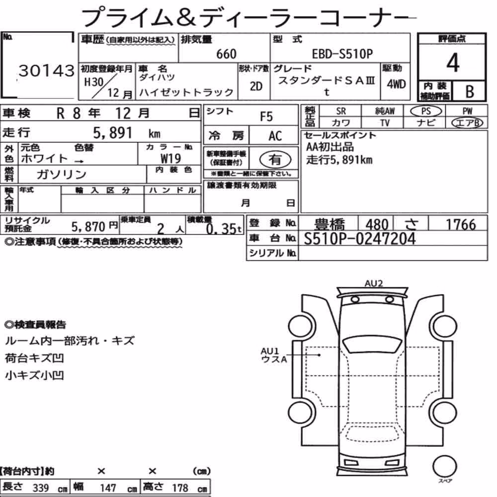 Notka aukcyjna: DAIHATSU HIJET TRUCK 4WD STANDARD SA ⅢT