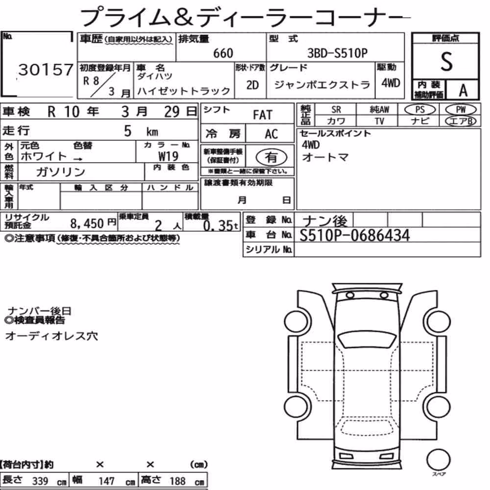Notka aukcyjna: DAIHATSU HIJET TRUCK 4WD JUMBO EXTRA